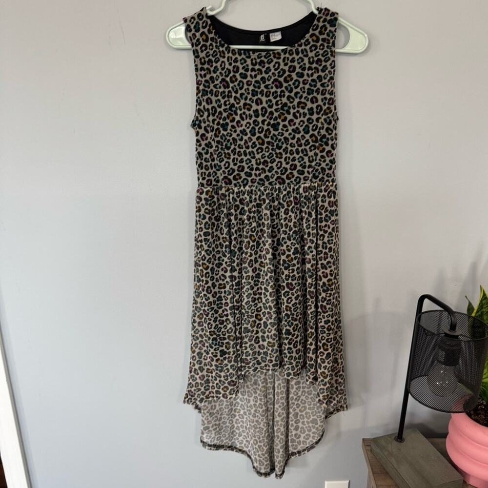 H&M Rainbow Leopard High Low Hi Lo Sleeves Dress Women’s Size 6 Spandex Blend - Picture 1 of 7